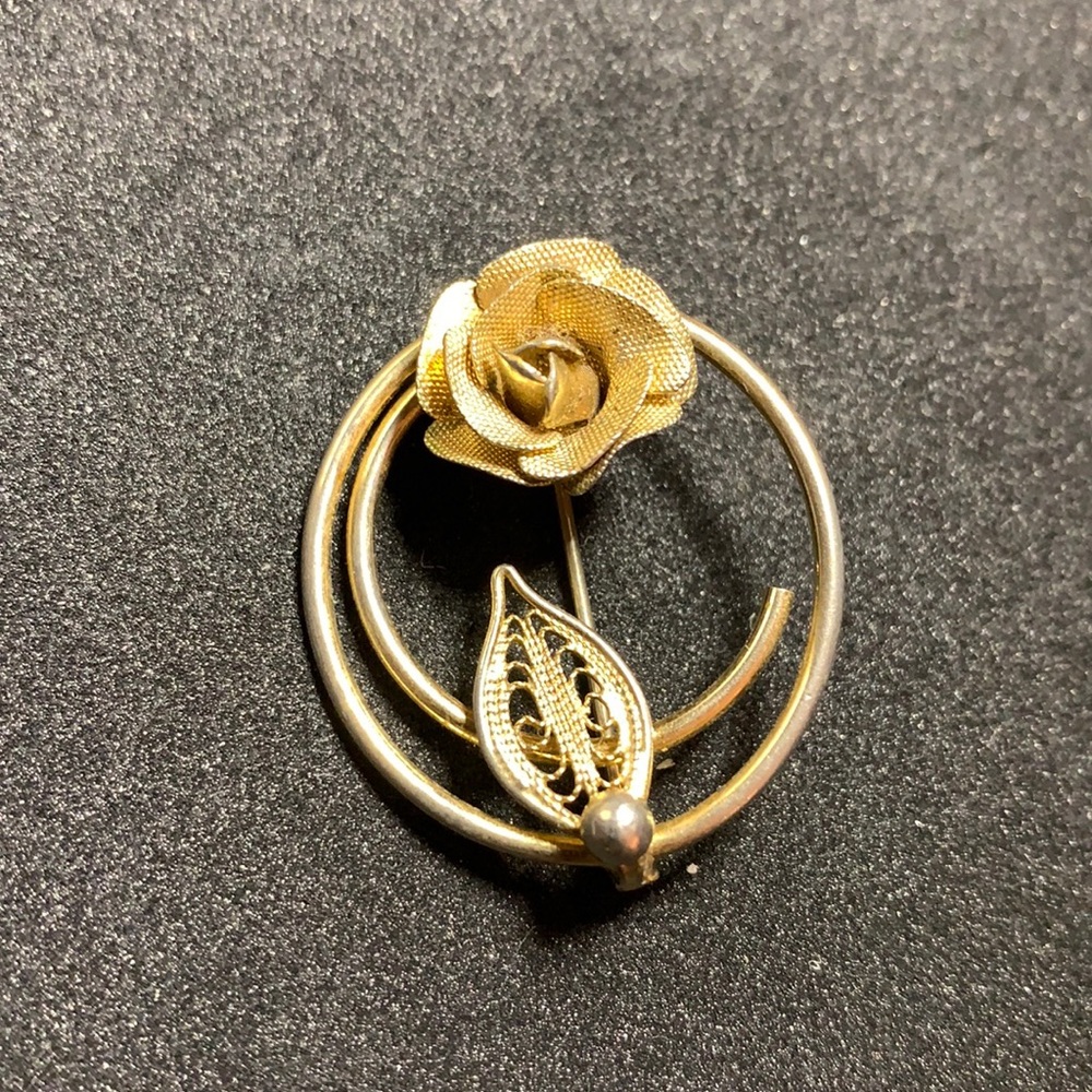 Sarah Coventry Vintage Rose Flower Brooch Pin, Mid Century 1960s, Gold Tone